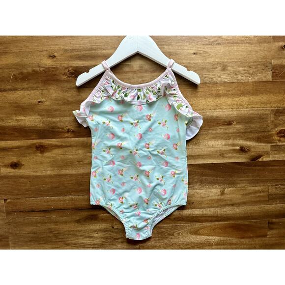 NWT SweetHoney Mary One Piece Swimsuit - Santa Cruz Green Pink Floral Preppy 5 - Picture 2 of 6